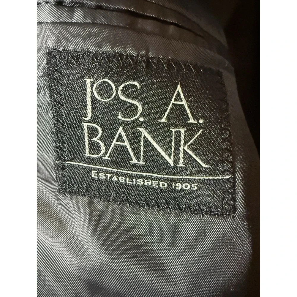 JOS A BANK men Grey Black WINDOWPANE 100% WOOL sport coat suit jacket blazer 43R